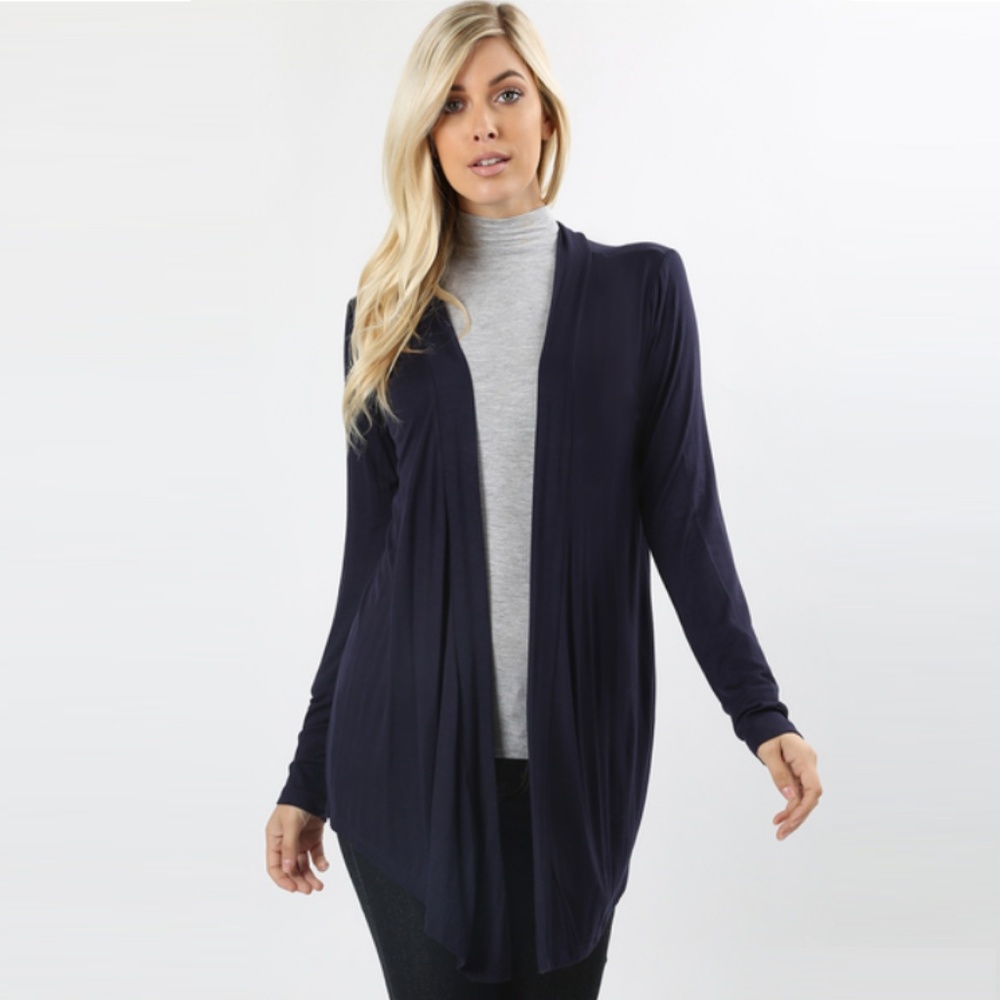 Draped Front Cardigan in BLACK - Picture 3 of 7